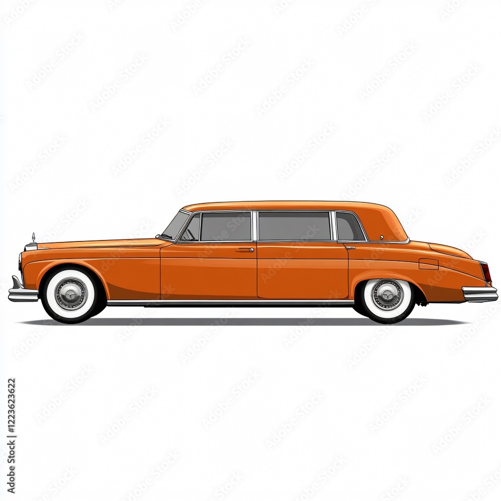Elegant Classic Orange Limousine Luxury Side View for Transportation Business Advertising Elegant Classic Orange Limousine Luxury Side View for Transportation Business Advertising