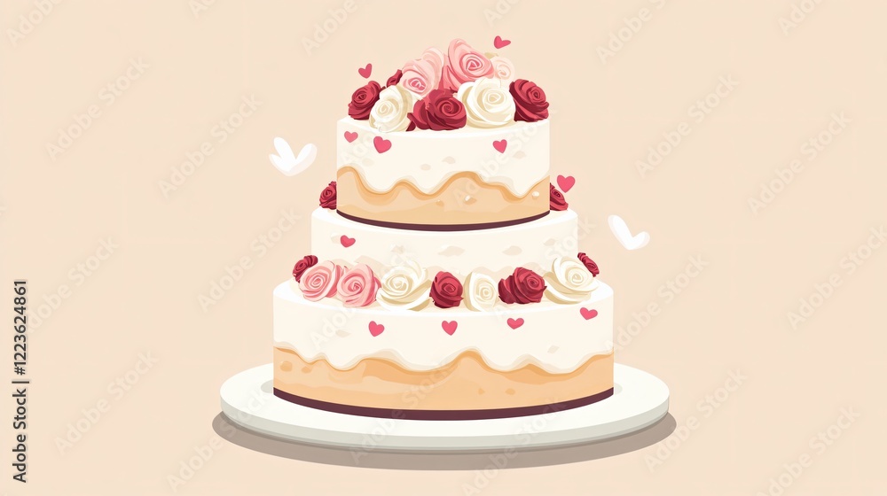 Delicious Wedding Cake Flat Vector Illustration for Celebrations Delicious Wedding Cake Flat Vector Illustration for Celebrations