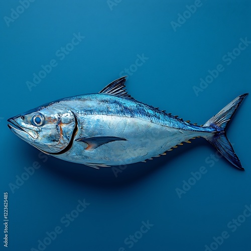 Isolated Tuna blue background photo