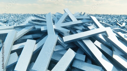 Surreal landscape of metallic rectangular prisms in vast array
