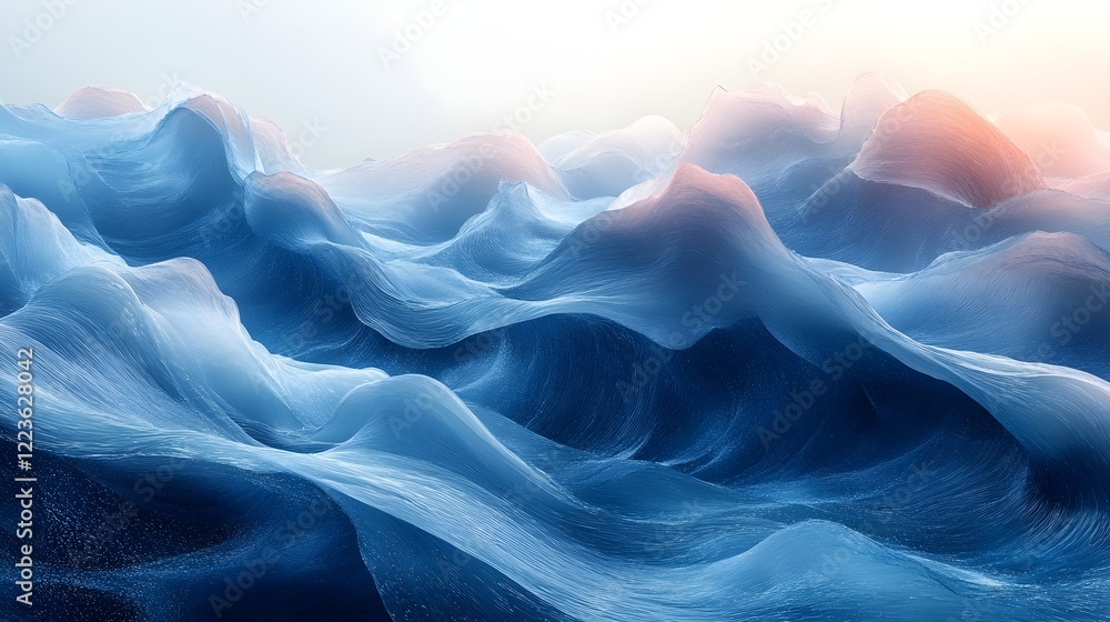 Obraz premium A clean wave of overlapping layers in transparent blue and aqua tones.