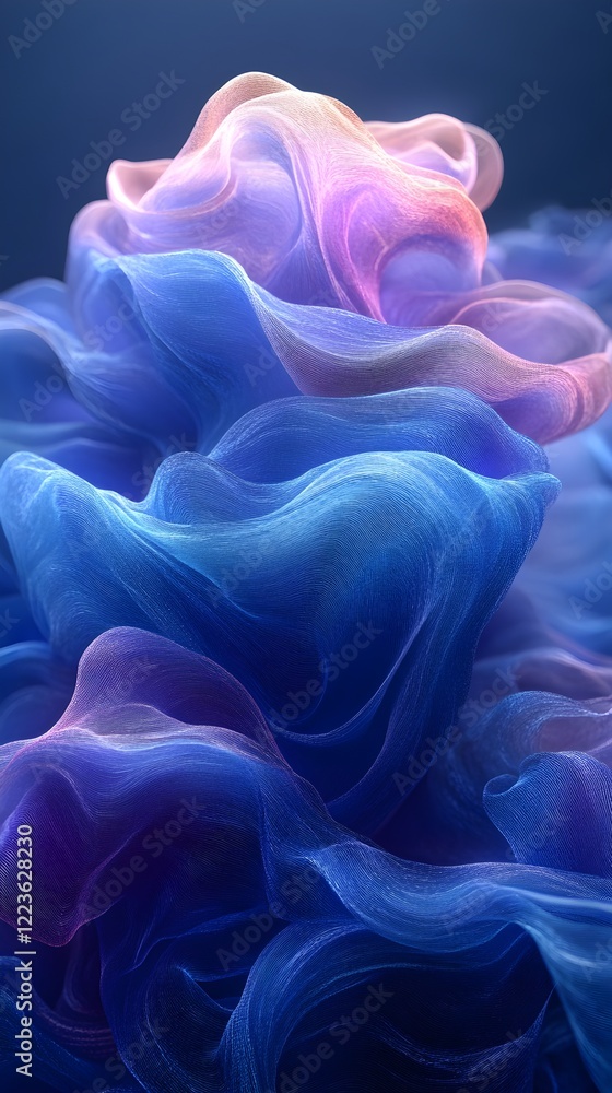 Obraz premium A clean wave of overlapping layers in transparent blue and aqua tones.