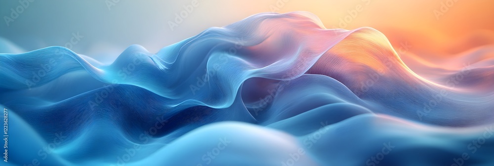 Obraz premium A clean wave of overlapping layers in transparent blue and aqua tones.