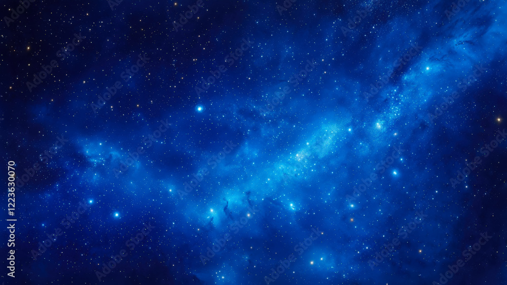 Obraz premium Beautiful cosmic landscape featuring vibrant blue nebula and countless stars illuminated in the night sky