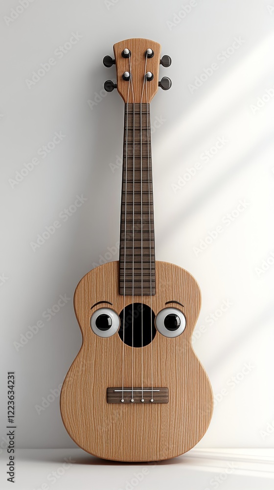Fototapeta premium Ukulele with googly eyes is making a funny face