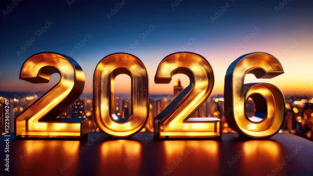 A close up of a number 2026 made out of gold letters A close up of a number 2026 made out of gold letters