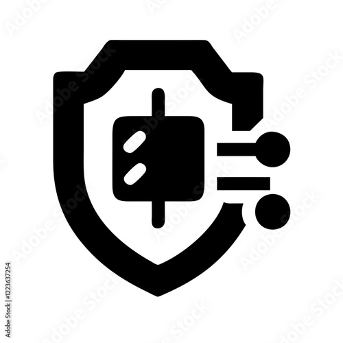 Cyber security icon with shield, lock, and digital connections, symbolizing protection and data safety.