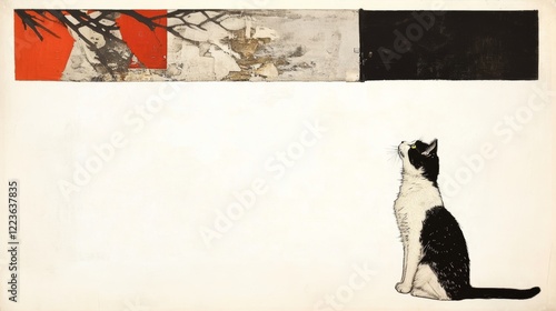 Sophisticated Black and White Illustration of a Cat with Collar in Minimalist Style 1