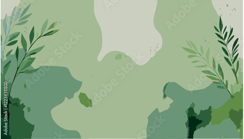  Abstract vector tropical art floral background vector, wallpaper with watercolor, leaf framed, flower, vivid foliage, aquarelle frame, in green and blue, summer colors.

