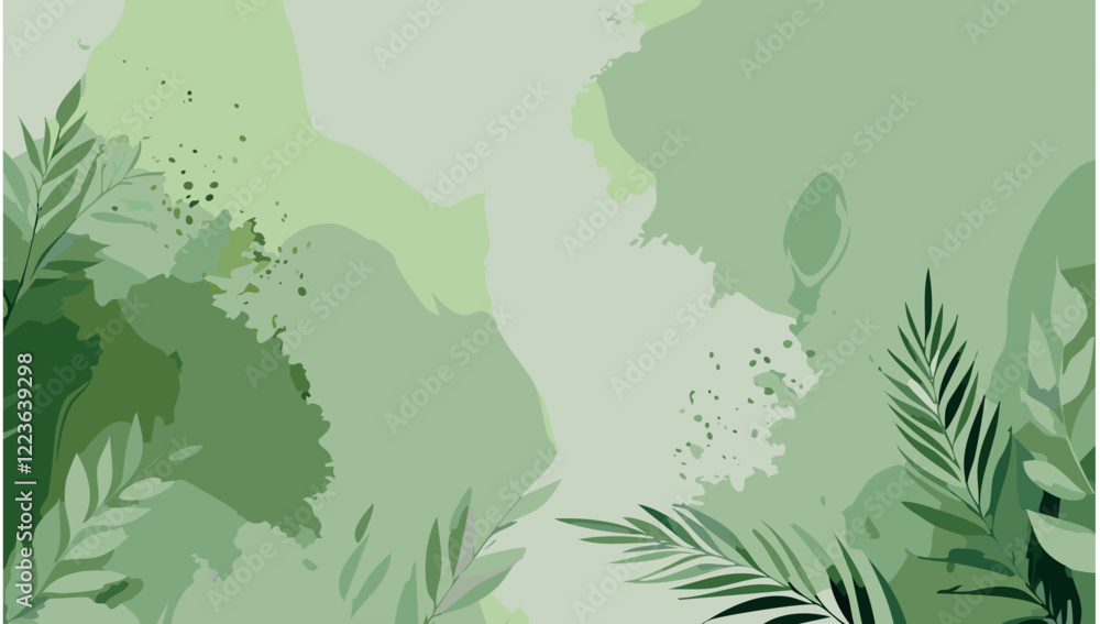 Abstract vector tropical art floral background vector, wallpaper with watercolor, leaf framed, flower, vivid foliage, aquarelle frame, in green and blue, summer colors.
Abstract vector tropical art floral background vector, wallpaper with watercolor, leaf framed, flower, vivid foliage, aquarelle frame, in green and blue, summer colors.