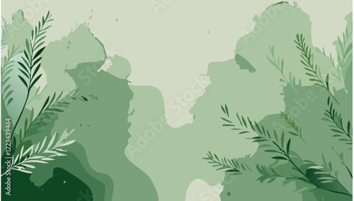  Abstract vector tropical art floral background vector, wallpaper with watercolor, leaf framed, flower, vivid foliage, aquarelle frame, in green and blue, summer colors.

