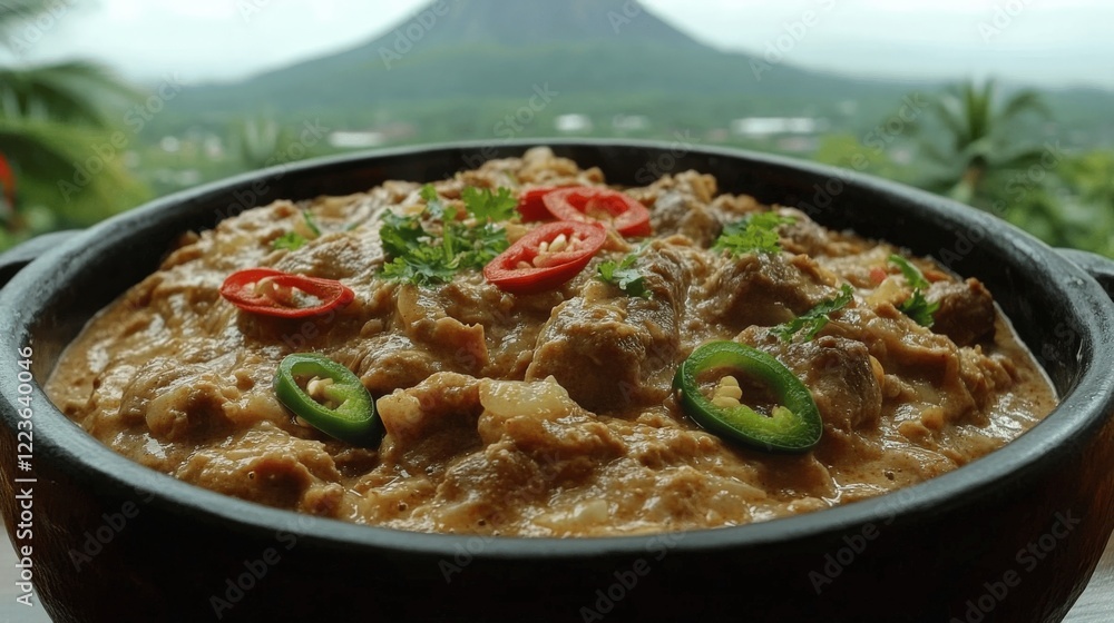 Delicious Goat Curry with Red and Green Chilies in Scenic Mountain Setting - Savory Indian Recipe Perfect for Spicy Food Lovers and Nature Enthusiasts Delicious Goat Curry with Red and Green Chilies in Scenic Mountain Setting - Savory Indian Recipe Perfect for Spicy Food Lovers and Nature Enthusiasts