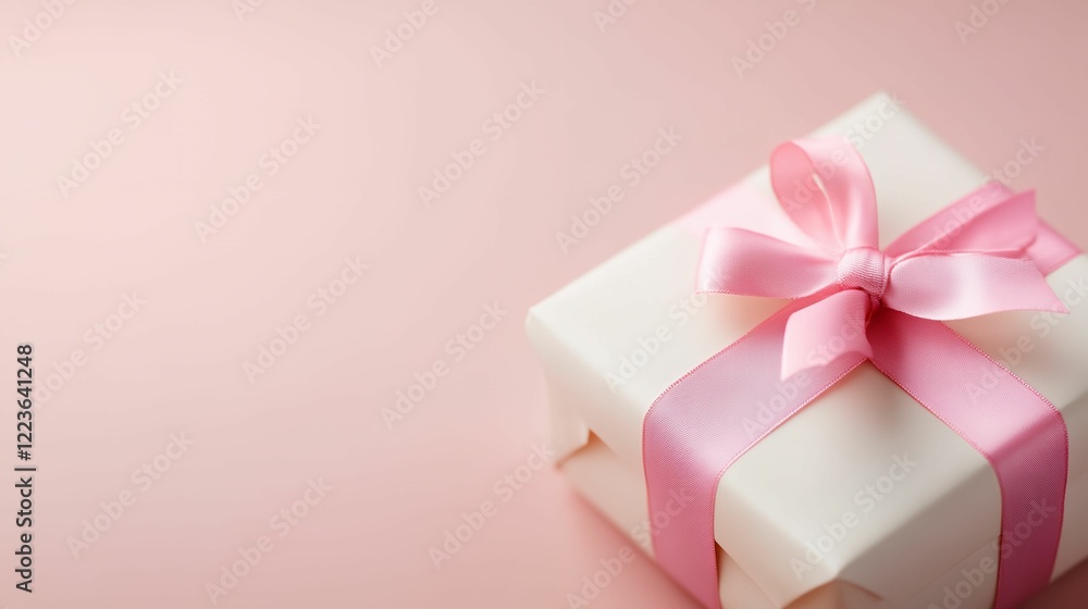 White box with a pink ribbon on top White box with a pink ribbon on top