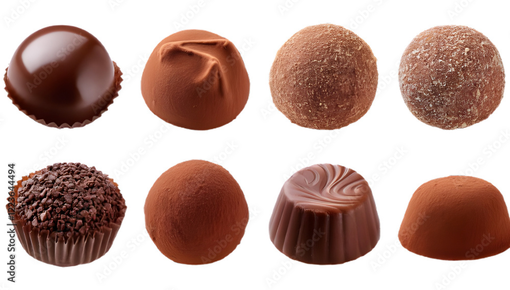 Collection set of chocolate truffles, pralines isolated on transparent background Collection set of chocolate truffles, pralines isolated on transparent background