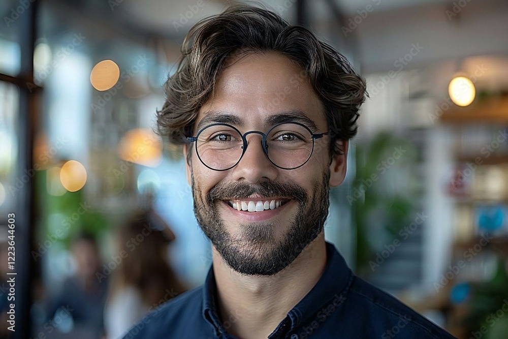 Smiling young businessman with a well-groomed beard doing multitasking work at the workplace, some people wearing eyeglasses. Smiling young businessman with a well-groomed beard doing multitasking work at the workplace, some people wearing eyeglasses.