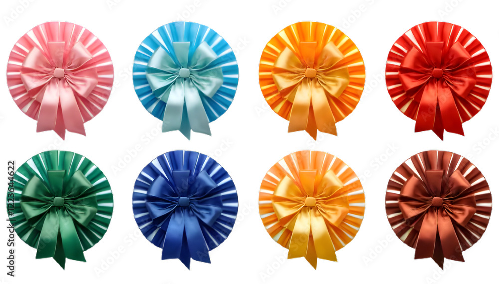 Collection set of colorful ribbon rosettes isolated on transparent or white background Collection set of colorful ribbon rosettes isolated on transparent or white background