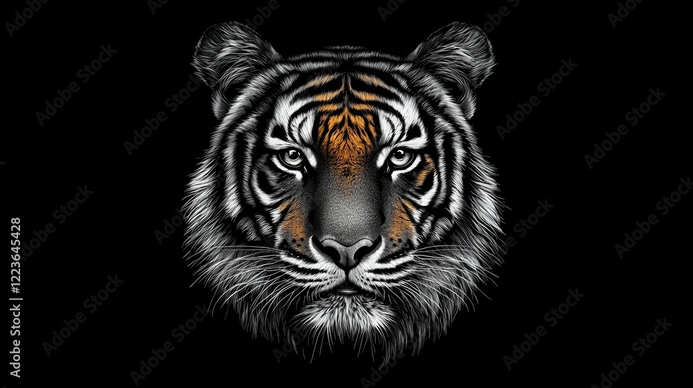 Close-up portrait of intense tiger with striking orange and black stripes Close-up portrait of intense tiger with striking orange and black stripes