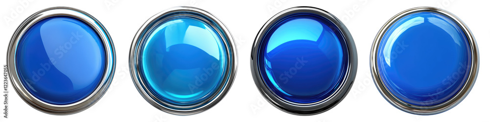 Blue web push button isolated on transparent background, PNG, Set of Blue web push button isolated on transparent background, PNG, Set of