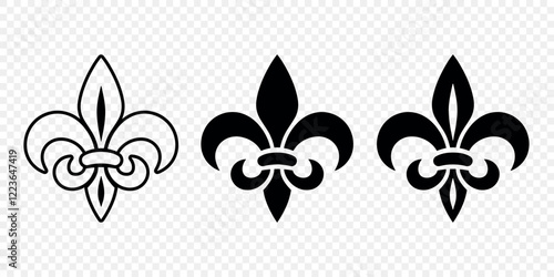 Vector Vintage White and Black Fleur De Lis Icon Set Isolated. Heraldic Lily, Retro Design Element. Vector Illustration