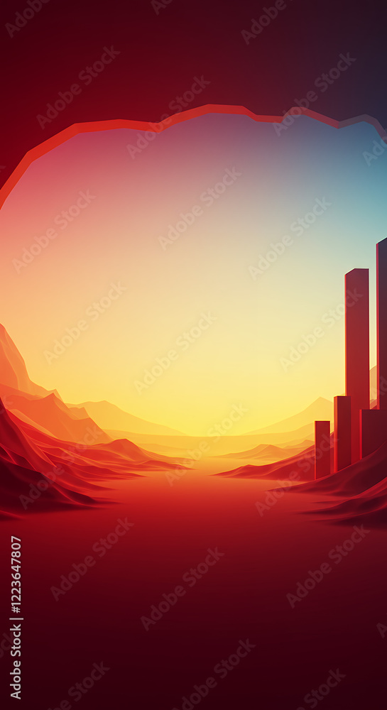 Surreal Sunset Landscape with Minimalist Architecture Emerging from Cave Surreal Sunset Landscape with Minimalist Architecture Emerging from Cave