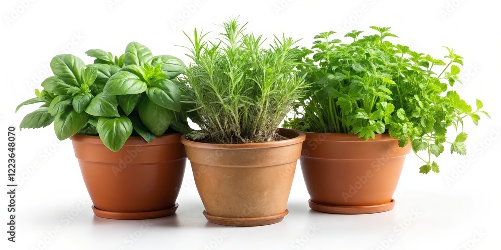 Three potted herbs Three potted herbs