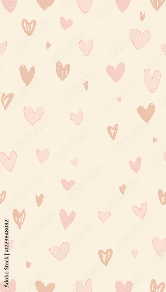 A simple and minimal pattern of pink hearts on a creamy background, perfect for Valentine's or romantic projects.