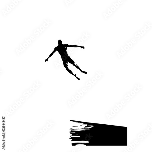 Silhouette of a Person Falling Over an Abstract Grunge Cliffside