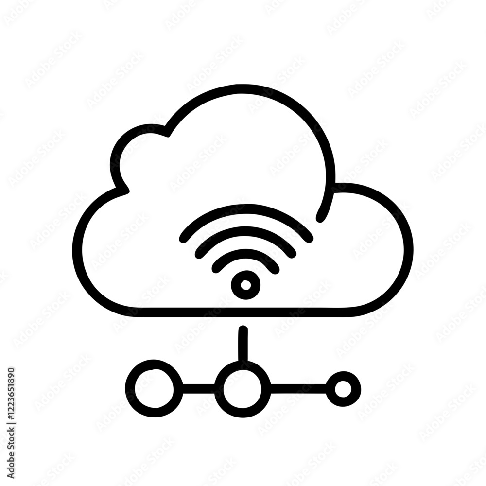 Cloud computing icon, black outline, white background. Cloud, network, data. Use for tech blogs, cloud service websites, UI/UX. Cloud computing icon, black outline, white background. Cloud, network, data. Use for tech blogs, cloud service websites, UI/UX.