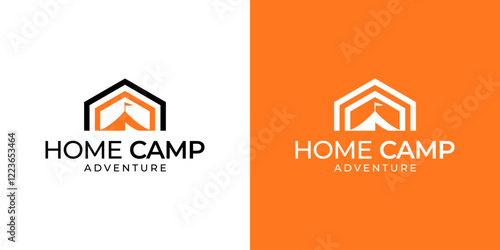 vector logo camping tent with house.