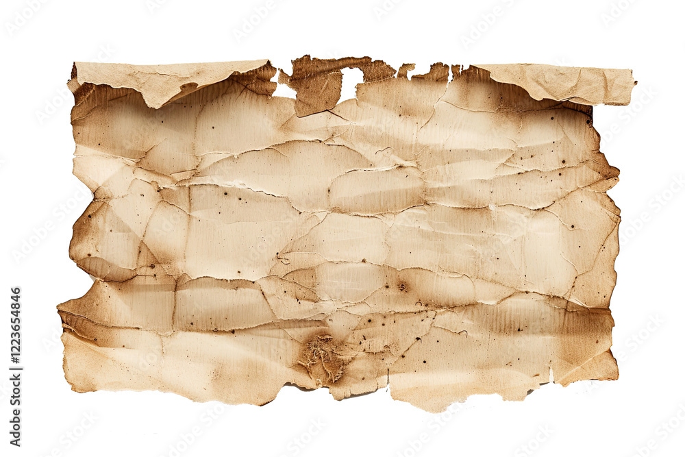 Fototapeta premium A piece of aged parchment lies exposed, displaying intricate creases and a warm, toasted color that evokes the charm of ancient manuscripts, inviting curiosity