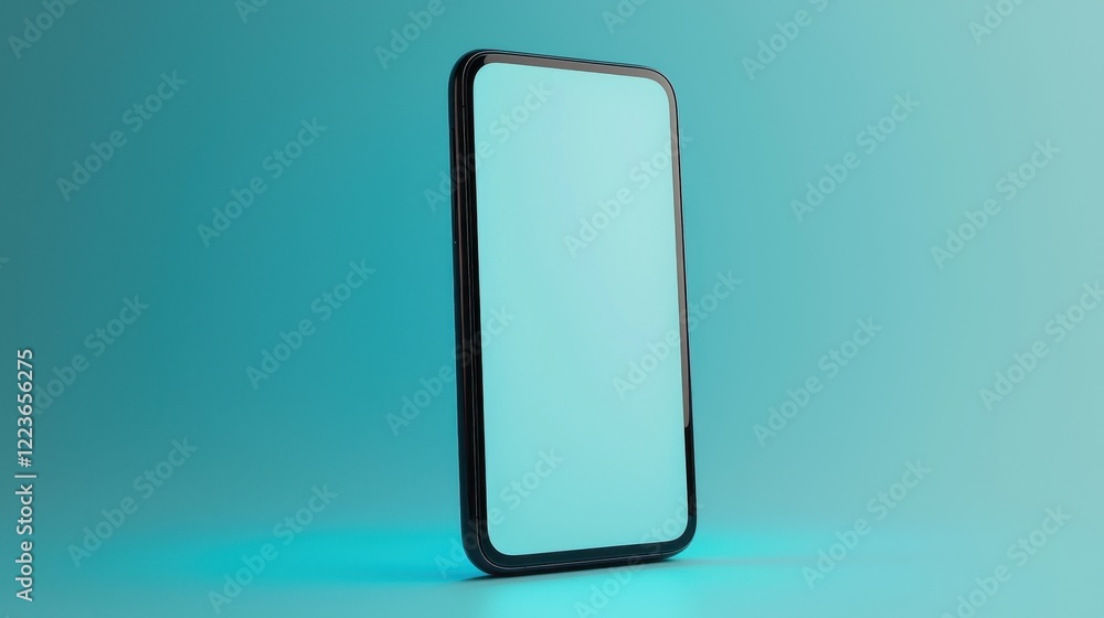 A sleek, modern smartphone is showcased against a vibrant teal background, emphasizing its minimalist design and contemporary aesthetics.