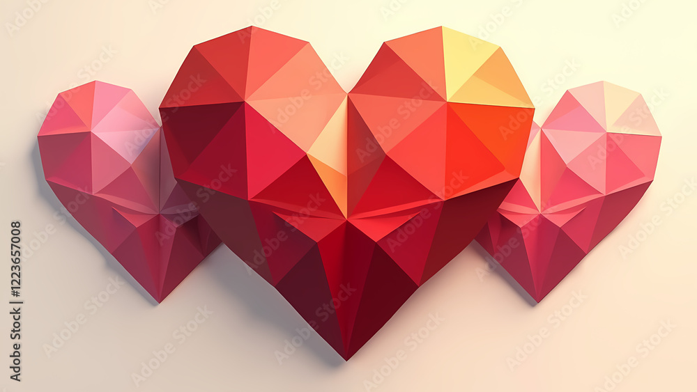 Geometric heart mosaic with vibrant red, pink, and gold tones on an off-white background, blending bold modern design with Valentine's romance. Geometric heart mosaic with vibrant red, pink, and gold tones on an off-white background, blending bold modern design with Valentine's romance.