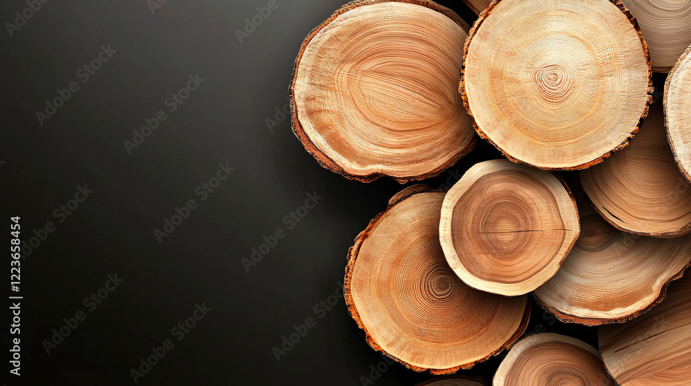 Obraz premium Wooden background featuring large circular woodcuts, ideal for projects related to nature, carpentry, or rustic design
