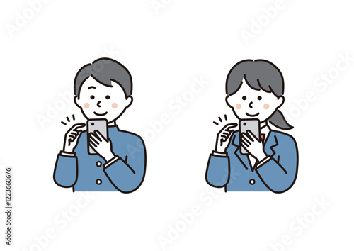 スマホを操作する学生の男女