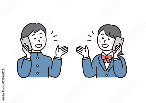 スマホで通話する学生の男女