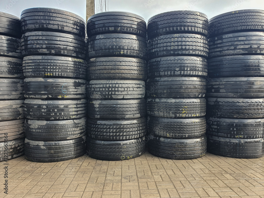 The stock tires for a large truck transport outdoor The stock tires for a large truck transport outdoor