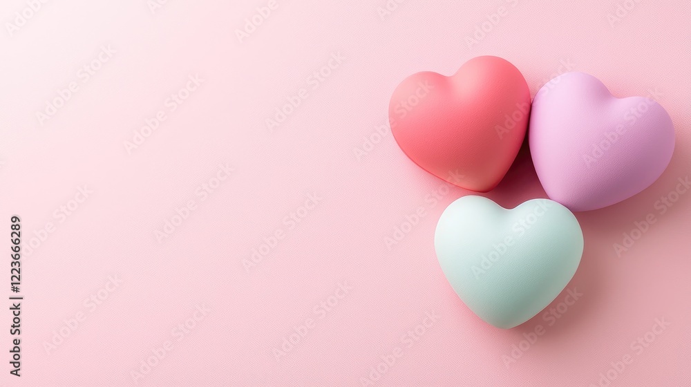 Pastel hearts on pink background; love, romance, Valentine's Day; greeting card design Pastel hearts on pink background; love, romance, Valentine's Day; greeting card design