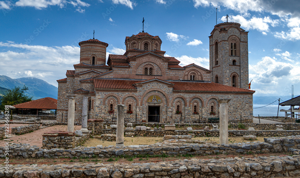 Obraz premium St. Clement's Church at the Plaosnik site in Ohrid. Built in 893 AD and reconstructed in 2002, this is one of the most popular tourist destinations