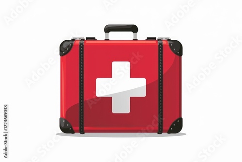 Obraz na płótnie A red suitcase with a white cross, indicating a first aid kit. w salonie