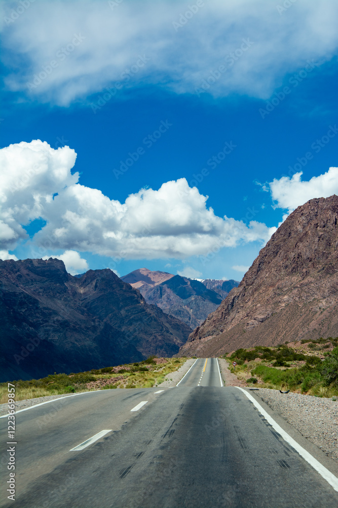 Naklejka premium Ruta Argentina entre las montañas de la cordillera de los Andes, en Mendoza