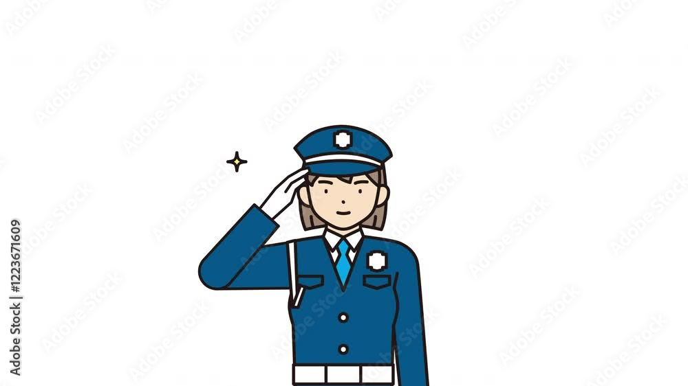 女性警備員が敬礼ポーズをとるアニメーション 女性警備員が敬礼ポーズをとるアニメーション