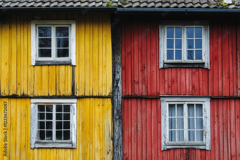 Rustic look of colored wooden buildings Rustic look of colored wooden buildings