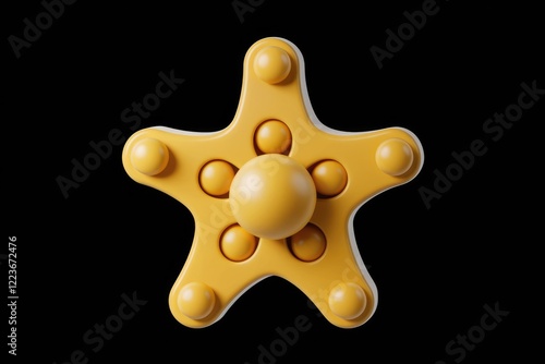 A yellow starshaped object with circular depressions, resembling a fidget toy. photo