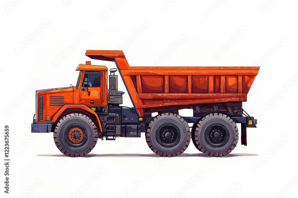 Fototapeta premium Dump Truck isolated on white background. Dump Truck icon. Heavy Machinery isolated on white. Construction Vehicle. Dump Truck Design Element. Dump Truck Isolated for Designers. Dump Truck isolated.