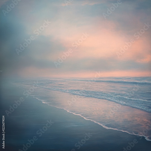 Serene Twilight Beach with Pastel Sky Reflections Perfect for Print, Card, Poster Design