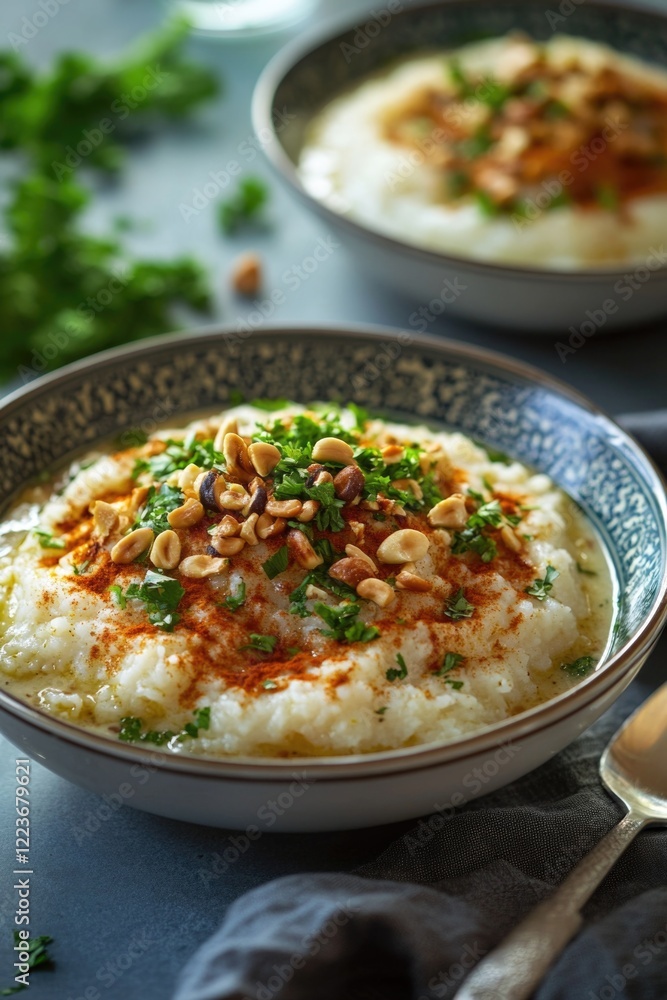 This is a rice bowl with nuts garnish, perfect for those on a gluten free diet. This is a rice bowl with nuts garnish, perfect for those on a gluten free diet.