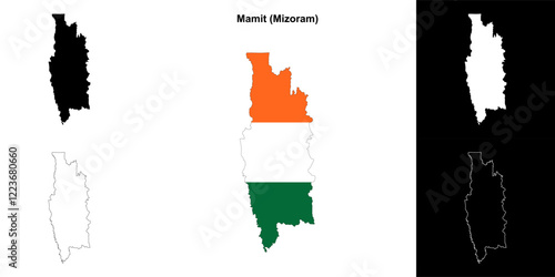 Mamit district (Mizoram) outline map set photo