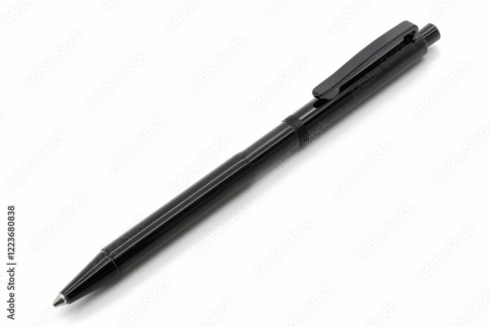A sleek black pen rests on a clean white desk, ready for notes or doodles during a quiet afternoon isolated on transparent background A sleek black pen rests on a clean white desk, ready for notes or doodles during a quiet afternoon isolated on transparent background