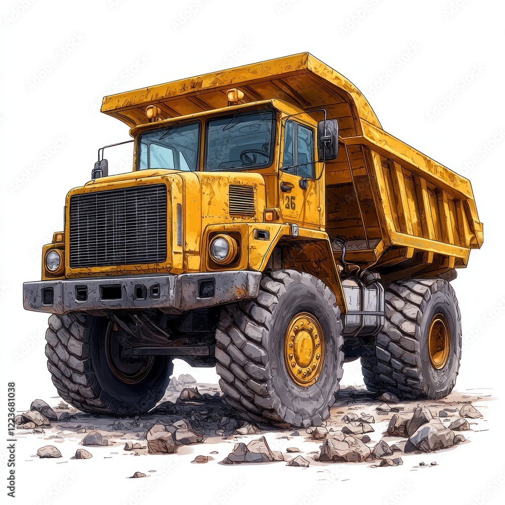 Fototapeta premium Dump Truck isolated on white background. Dump Truck icon. Heavy Machinery isolated on white. Construction Vehicle. Dump Truck Design Element. Dump Truck Isolated for Designers. Dump Truck isolated.