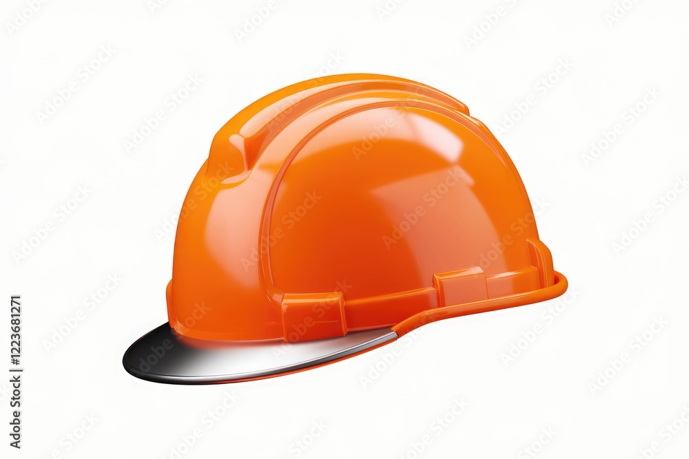 An orange hard hat with a silver brim, a safety device for construction workers. An orange hard hat with a silver brim, a safety device for construction workers.